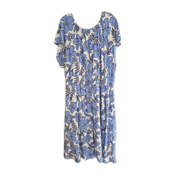 NWT Nicole Miller Blue Floral Split Neck Short Sleeve Midi Dress Womans Size 1X - Picture 2 of 7
